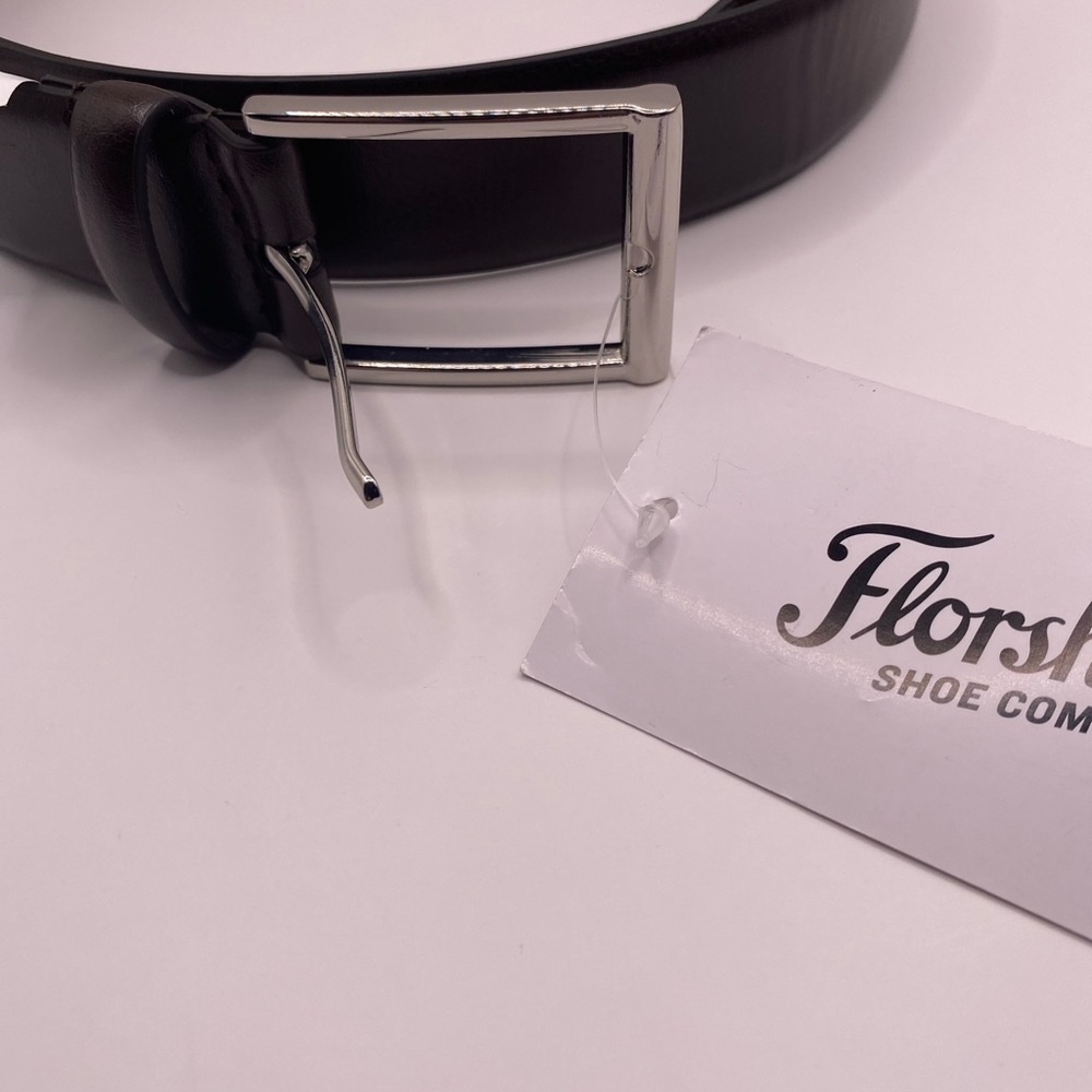 Florsheim Dark Leather Belt with Silver Buckle
